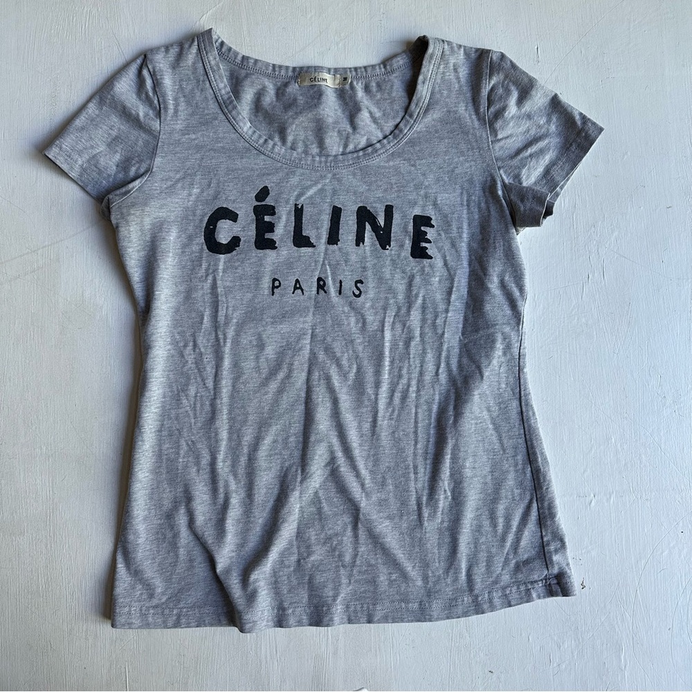 Celine Paris Logo Gray Tee T Shirt